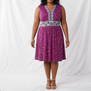 Wisp Ryenne Floral Sleeveless Dress Stretch Midi Plus Size 20 W Fushia Pink Blue